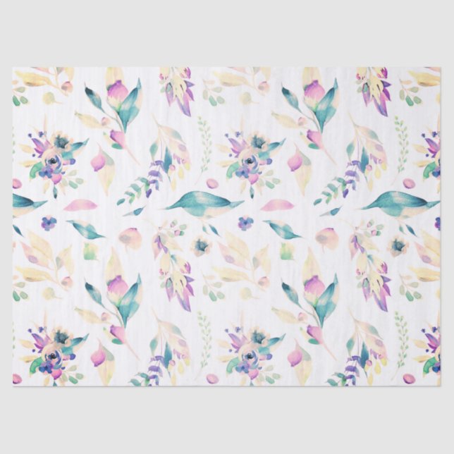 Modern pink green lavender watercolor floral tissue paper (Front)