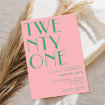 Modern Pink Green Minimalist Chic 21st Birthday Invitation<br><div class="desc">Modern 21st birthday invitation featuring elegant chic typography and minimalist design in pink green colour.</div>