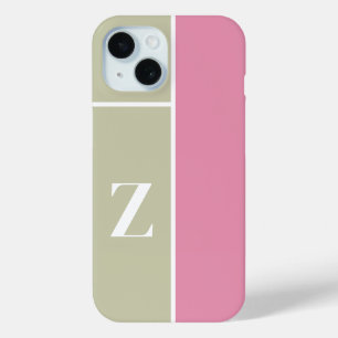 Modern PInk Green Monogram iPhone 15 Case