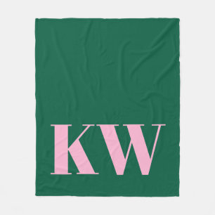 Modern Pink Green Monogram Initials Personalised Fleece Blanket