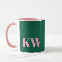 Modern Pink Green Monogram Initials Personalised