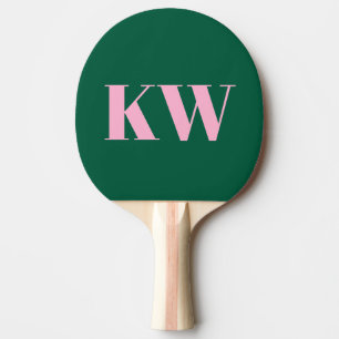 Modern Pink Green Monogram Initials Personalised Ping Pong Paddle