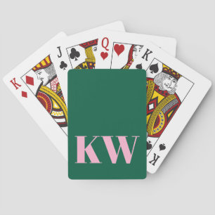 Modern Pink Green Monogram Initials Personalised Playing Cards