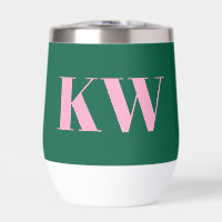 Modern Pink Green Monogram Initials Personalized