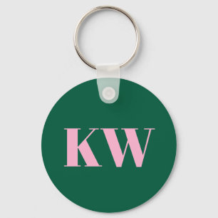 Modern Pink Green Monogram Initials Personalized Key Ring