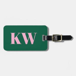 Modern Pink Green Monogram Initials Personalized Luggage Tag