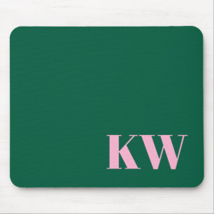 Modern Pink Green Monogram Initials Personalized Mouse Mat
