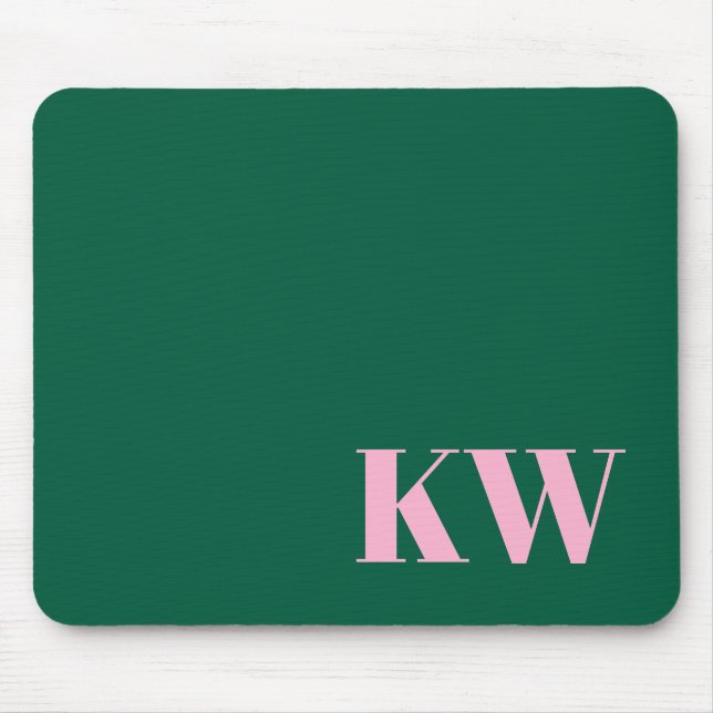 Modern Pink Green Monogram Initials Personalized Mouse Mat (Front)
