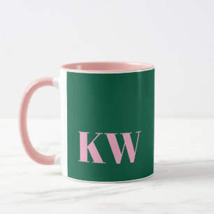 Modern Pink Green Monogram Initials Personalized Mug
