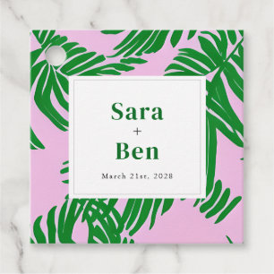 Modern Pink + Green Palm Tree Wedding Favour Tags