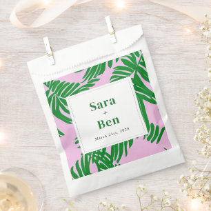Modern Pink + Green Palm Trees Wedding Favour Bags