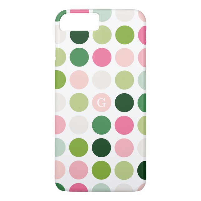 Modern pink green polka dots pattern monogram Case-Mate iPhone case (Back)
