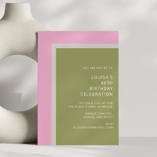 Modern Pink Green Simple Colourful Birthday Party Invitation