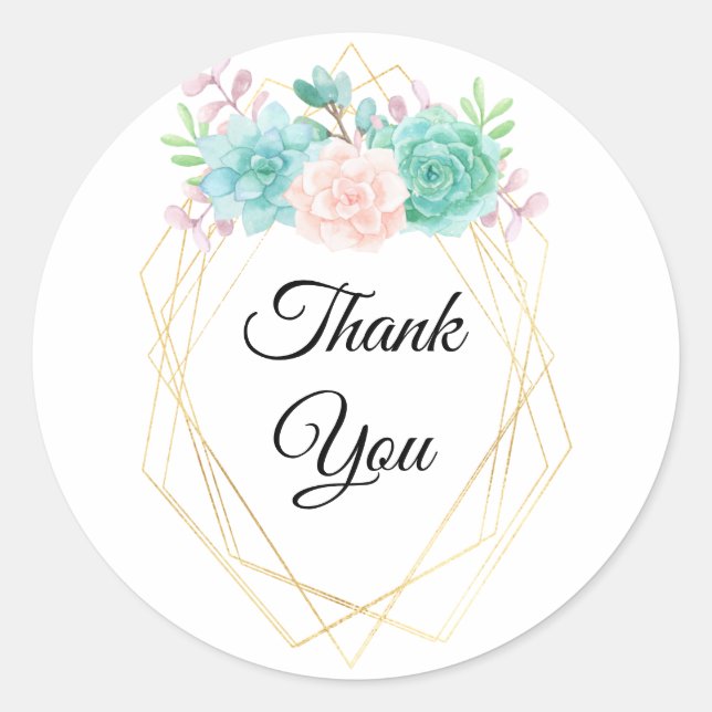 Modern Pink & Green Succulents Thank You Classic Round Sticker (Front)