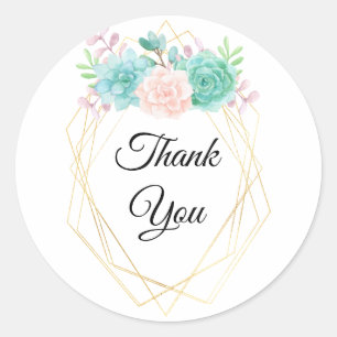 Modern Pink & Green Succulents Thank You Classic Round Sticker