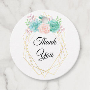 Modern Pink & Green Succulents Thank You Favour Tags