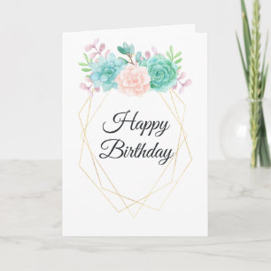 Modern Pink & Green Succulents Watercolor Birthday Card