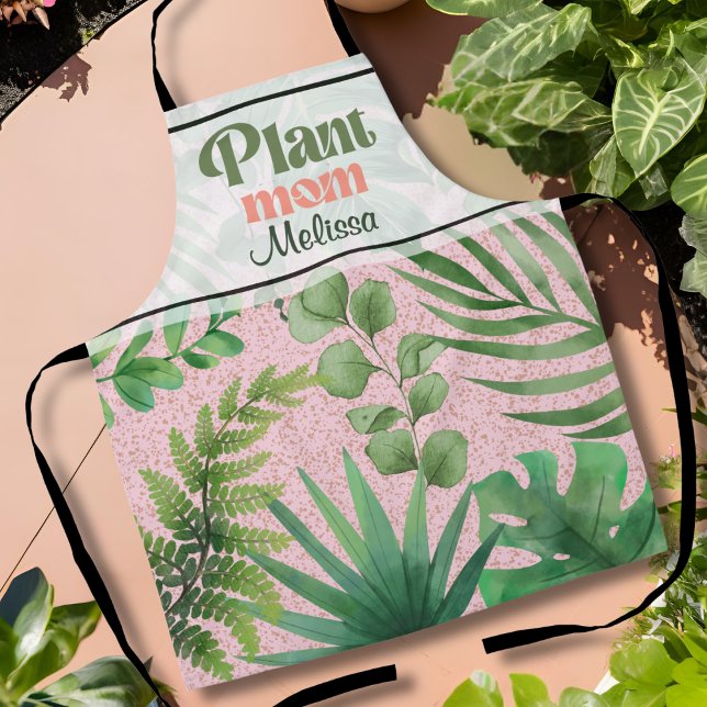 Modern Pink Green Watercolor Leaves Plant Mum  Apron (Creator Uploaded)