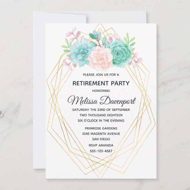 Modern Pink & Green Watercolor Succulents Invitation (Front)