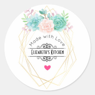 Modern Pink & Green Watercolor Succulents Kitchen Classic Round Sticker