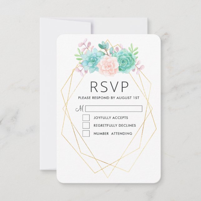 Modern Pink & Green Watercolor Succulents RSVP Card (Front)