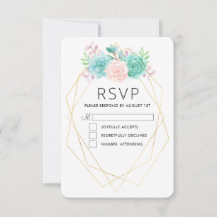Modern Pink & Green Watercolor Succulents RSVP Card