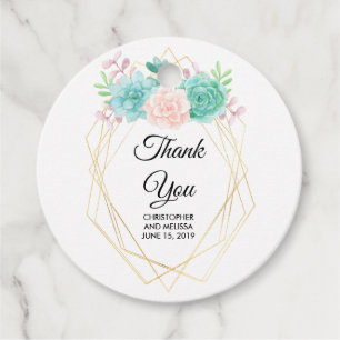Modern Pink & Green Watercolor Succulents Wedding Favour Tags