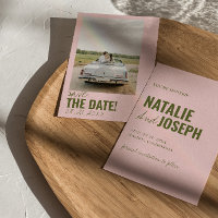 Modern Pink Green Whimsical Unique Photo Wedding