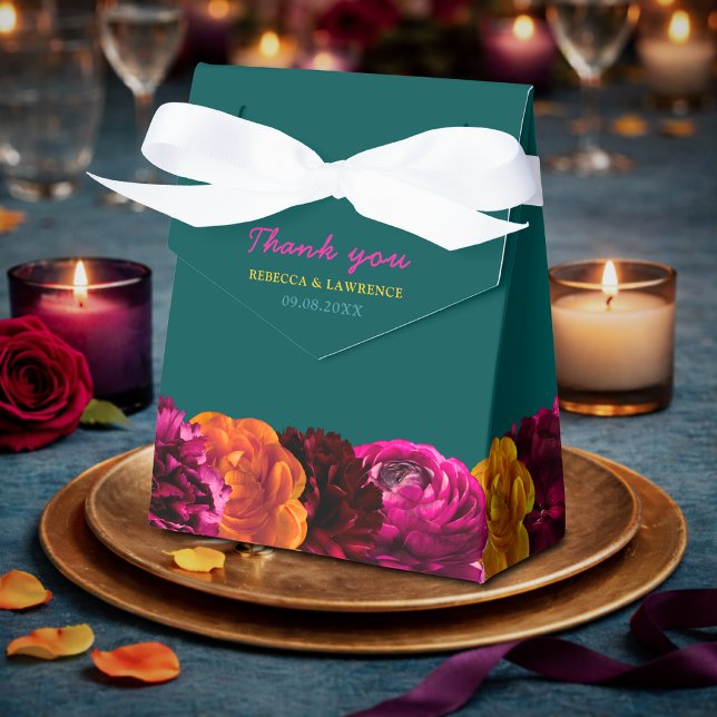 Modern pink green yellow floral  favour box (Creator Uploaded)
