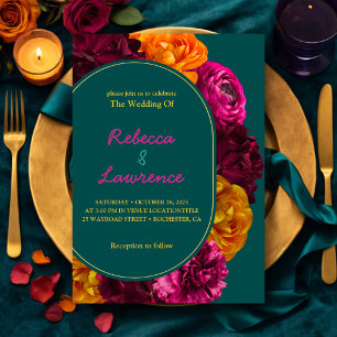 Modern pink green yellow floral  invitation