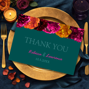 Modern pink green yellow floral  thank you card