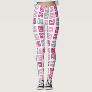 Modern Pink & Grey Box Pattern Leggings