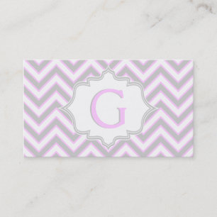 Modern pink, grey chevron monogram personalised business card