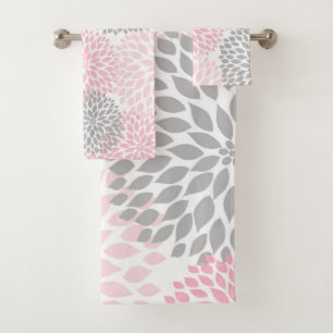 Modern Pink Grey dahlia floral bath decor Towel Set