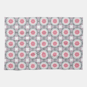 Modern Pink Grey Fretwork Kitchen Towel
