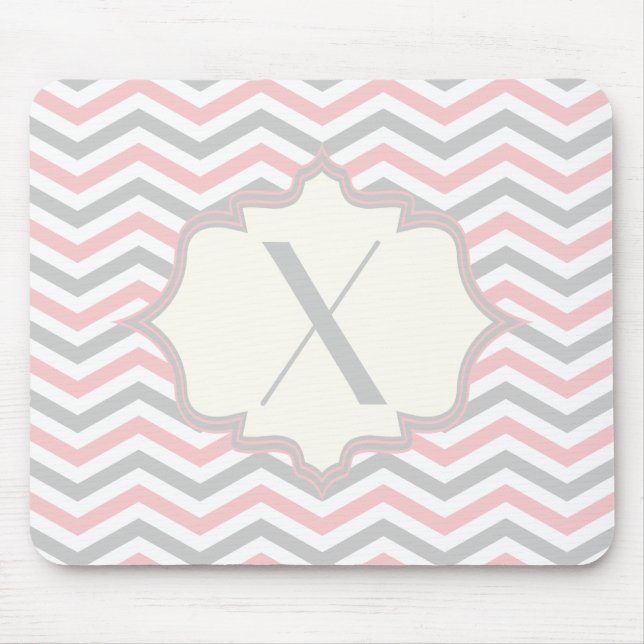 Modern pink, grey, ivory chevron pattern custom mouse mat (Front)