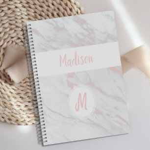 Modern Pink Grey Marble Trendy Monogram Planner