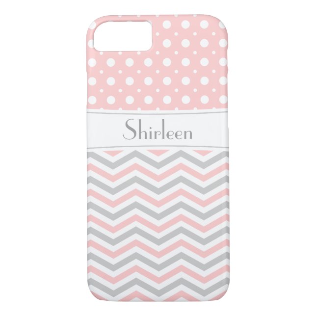 Modern pink, grey, white chevron & polka dot Case-Mate iPhone case (Back)