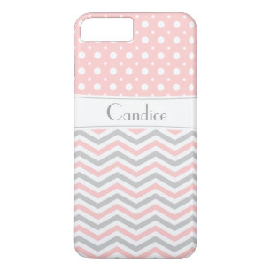Modern pink, grey, white chevron & polka dot iPhone 8 plus/7 plus case