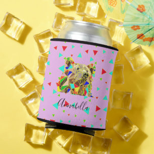 Modern Pink Grizzly Bear Traingle Pattern Can Cooler