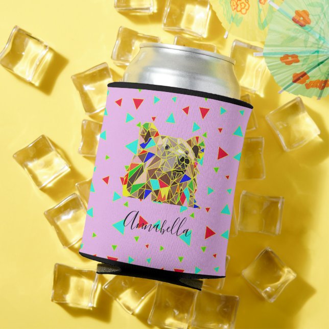 Modern Pink Grizzly Bear Triangle Pattern Can Cooler (In Situ Summer)