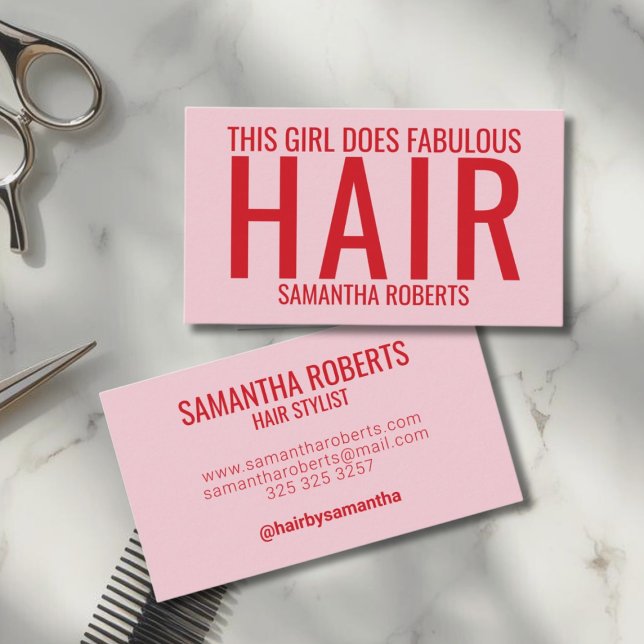 Modern pink hair stylist typography  business card (Creator Uploaded)