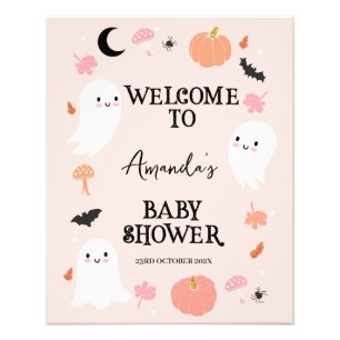 Modern Pink Halloween Baby Shower Welcome Sign