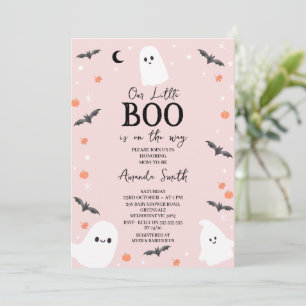 Modern Pink Halloween Little Boo Baby Shower Invitation