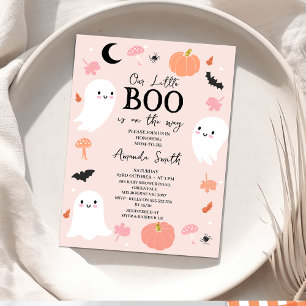 Modern Pink Halloween Little Boo Baby Shower  Invitation