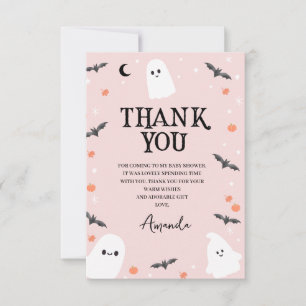 Modern Pink Halloween Little Boo Baby Shower Thank You Card