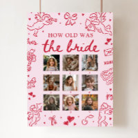 Modern Pink Hand Drawn How Old Was The Bride Sign