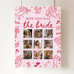 Modern Pink Hand Drawn How Old Was The Bride Sign