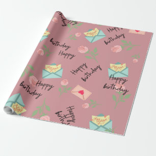 Modern pink happy birthday gift wrapping paper