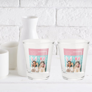 Modern Pink Happy Blessed Easter   Photo Gift Shot Glass